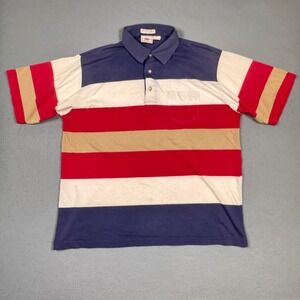 Manhattan Polo Shirt Mens XL Multi Color Striped Pocket Nature Knit Vintage